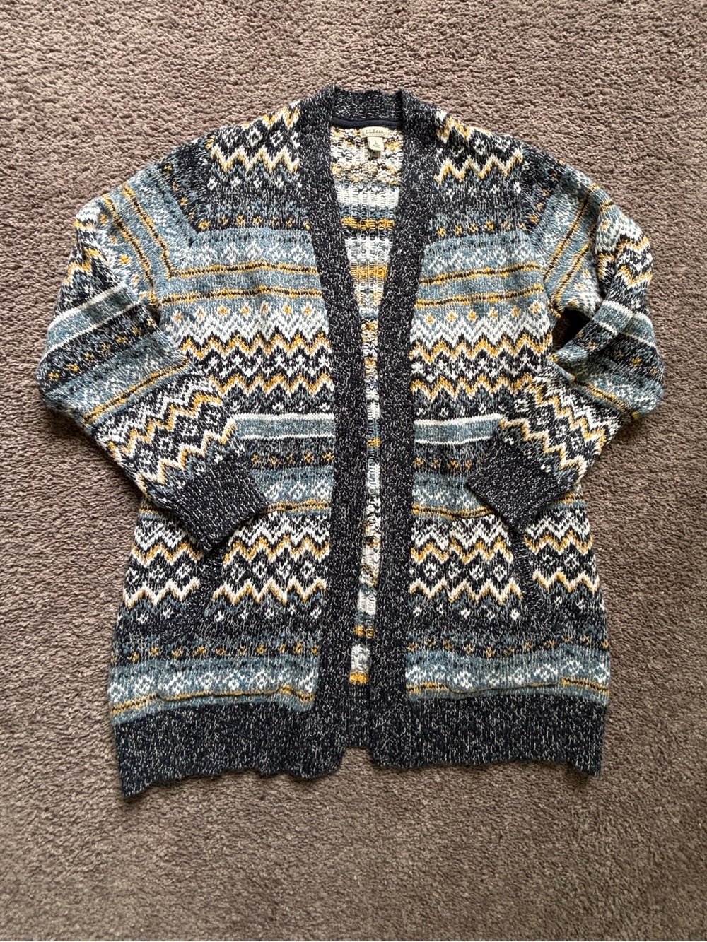 L.L.Bean Fair Isle Cotton Open Front Cardigan Sweater Women's Large